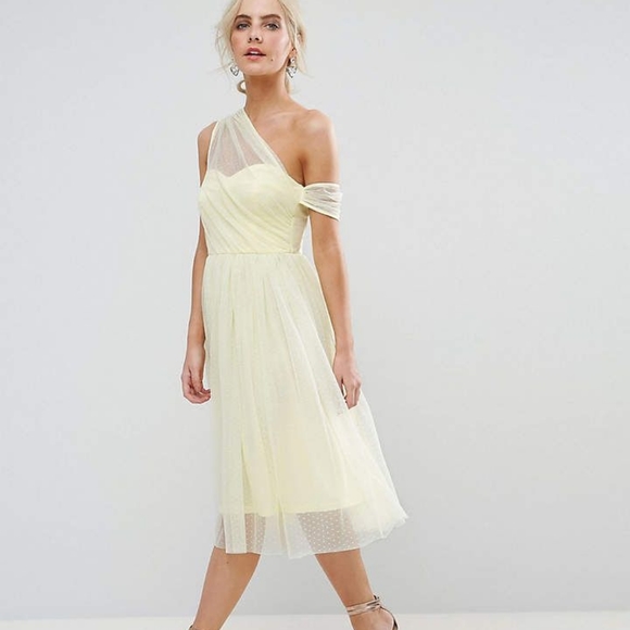 ASOS Dobby Mesh One Shoulder Prom Dress in Yellow UK 8/US 4. - Picture 2 of 15
